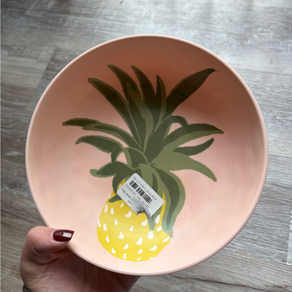 Opalhouse Pink Bowl with Yellow Pineapple and Green Leaves